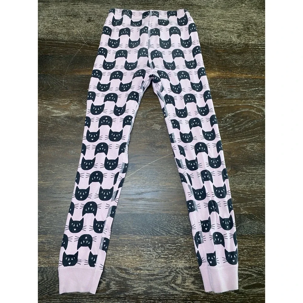 Hanna Andersson Pajama Set US 6 7 Pink Black Cat Long Sleeve Pants Halloween